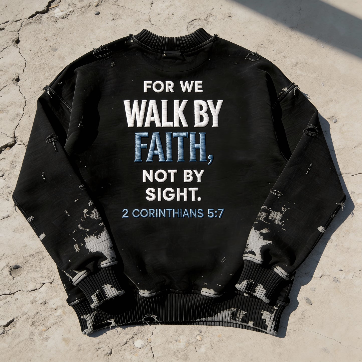 Faith Walks Acid-Wash Black Crewneck Sweatshirt