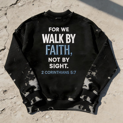Faith Walks Acid-Wash Black Crewneck Sweatshirt