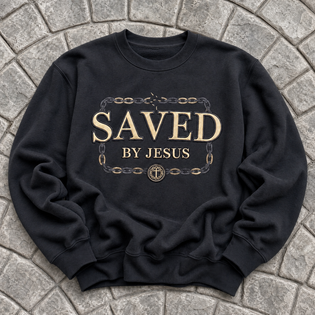 Redeemed Embroidered Crest Crewneck – Black