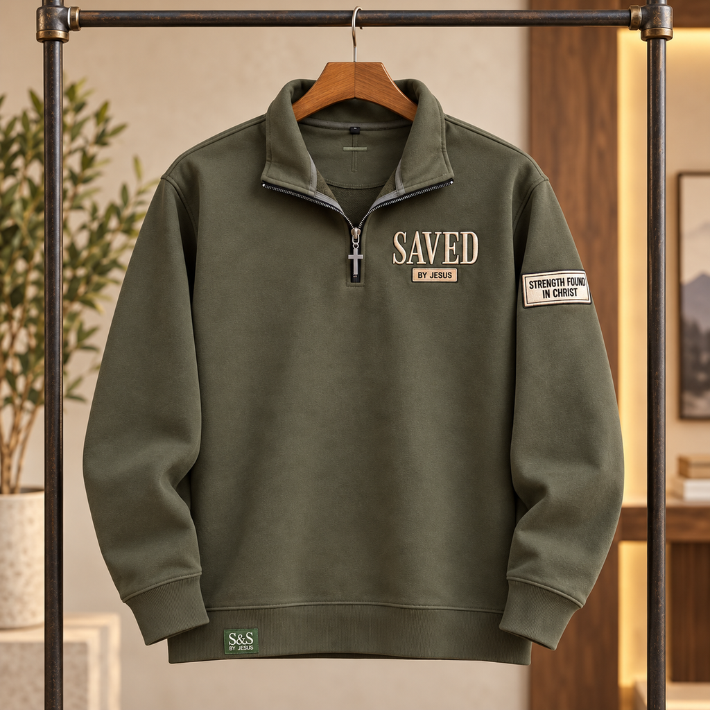 Saved by Jesus Quarter Zip | Heritage Olive