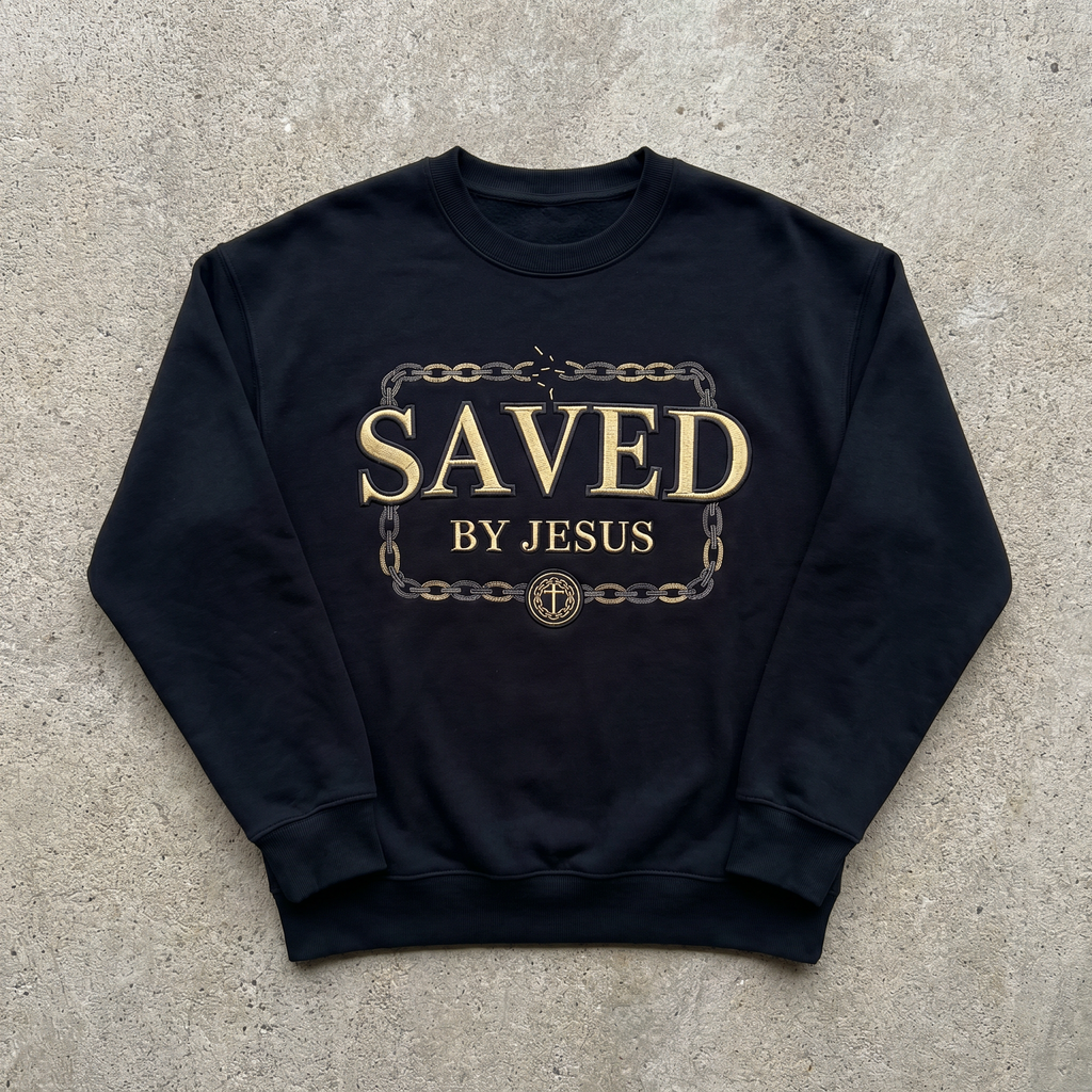 Redeemed Embroidered Crest Crewneck – Black