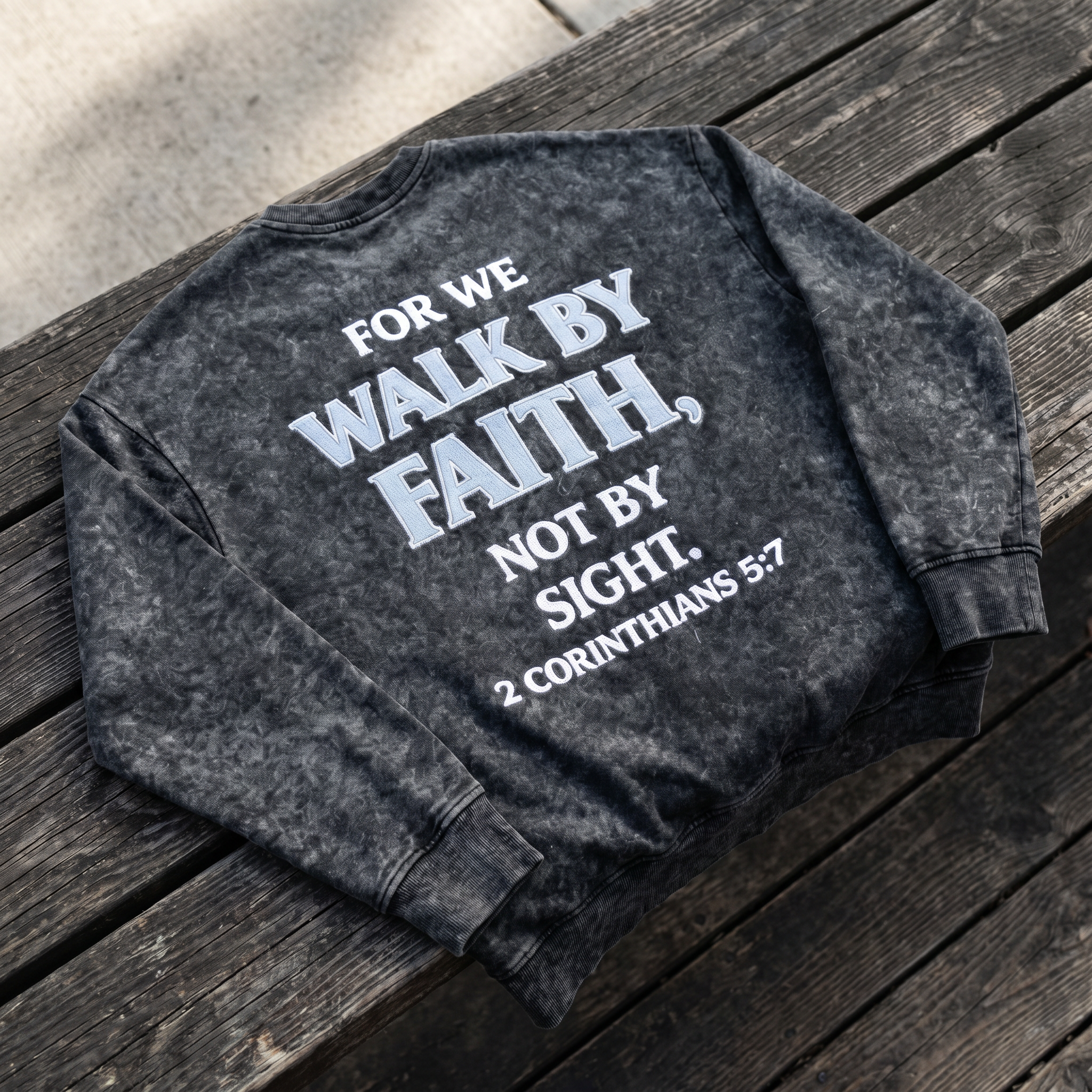 Faith Walks Snow Washed Crewneck