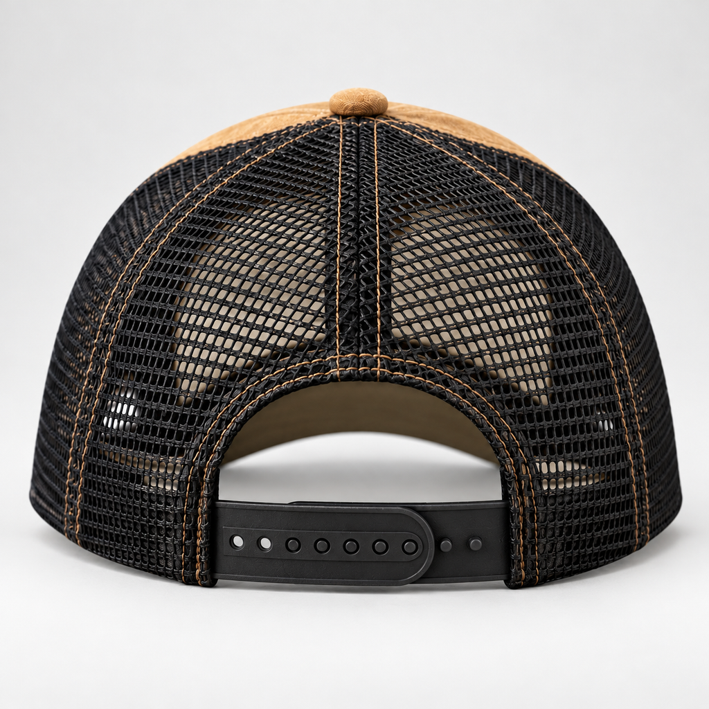 Saved by Jesus Embroidered Trucker Hat – Tan & Black