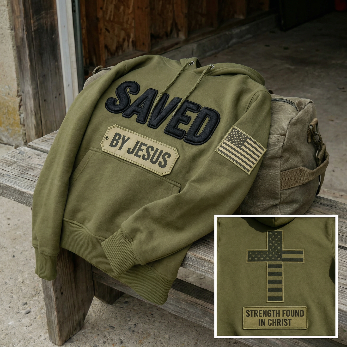 Saved by Jesus Olive Hoodie