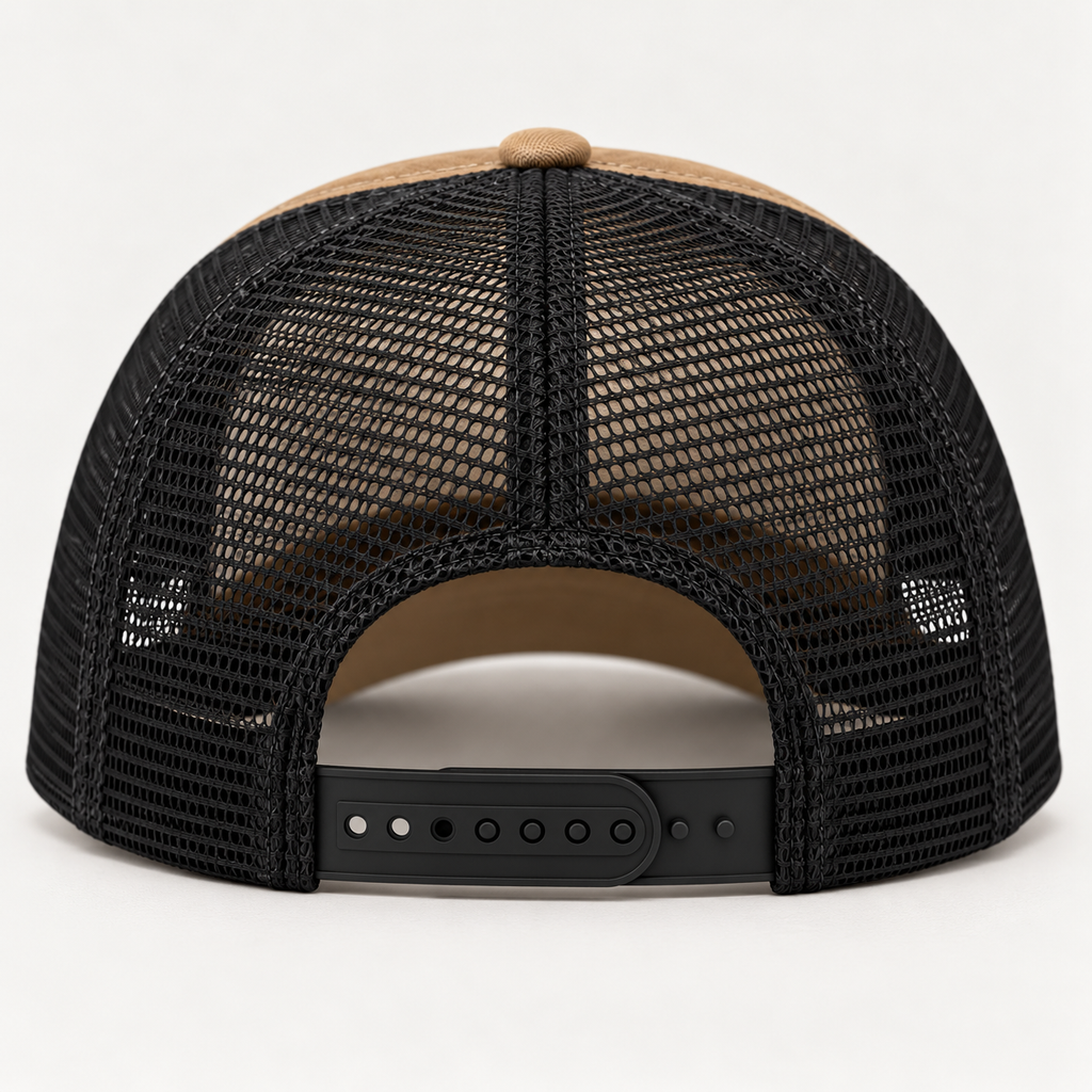 Saved by Jesus Script Patch Trucker Hat – Tan & Black