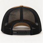 Saved by Jesus Script Patch Trucker Hat – Tan & Black