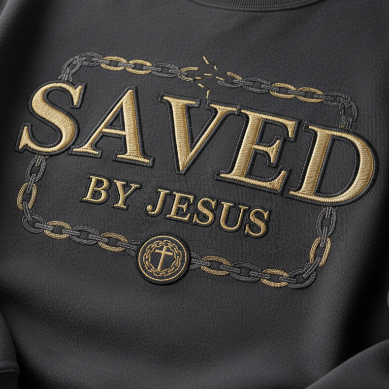 Redeemed Embroidered Crest Crewneck – Black