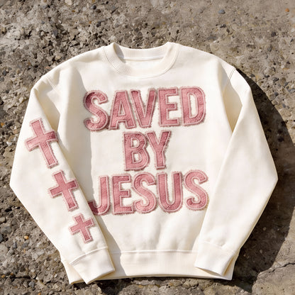 Saved By Jesus Ultra-Soft Sweatshirt- Cream