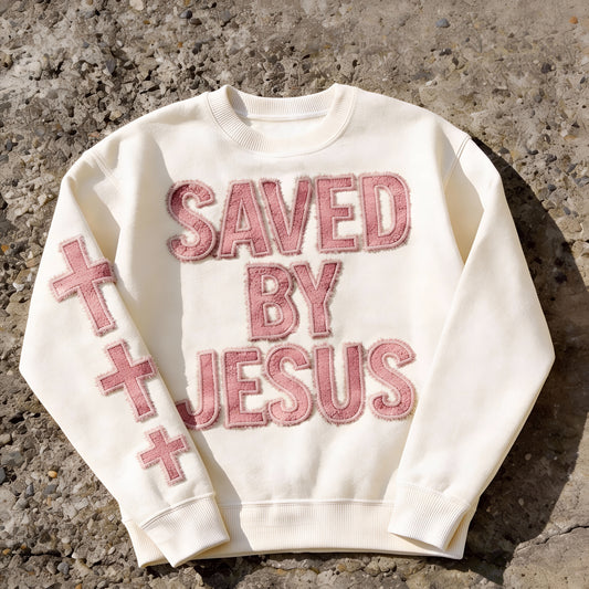Saved By Jesus Ultra-Soft Sweatshirt- Cream