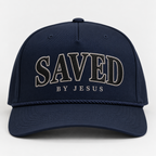 The Saved Heritage Navy rope cap with outlined SAVED embroidery and BY JESUS lettering